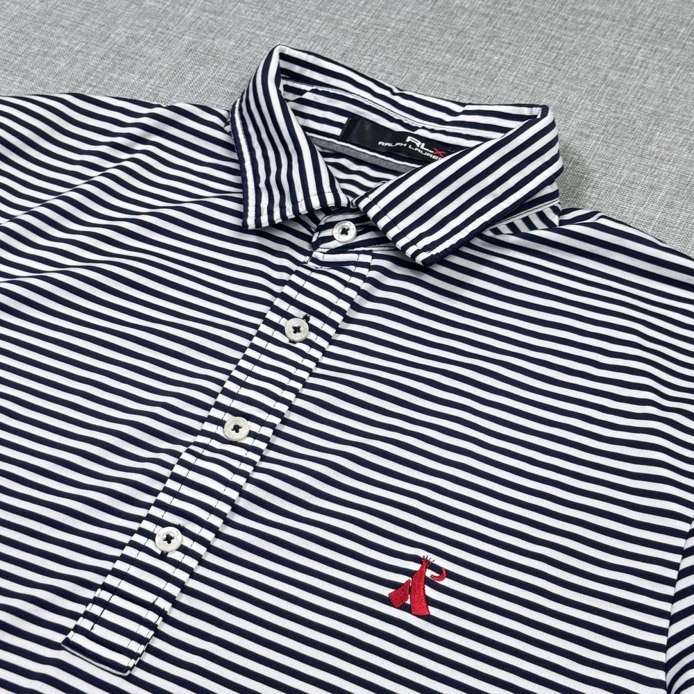 RLX Ralph Lauren Polo Shirt Mens Small Blue Striped Short‎ Sleeve Performance